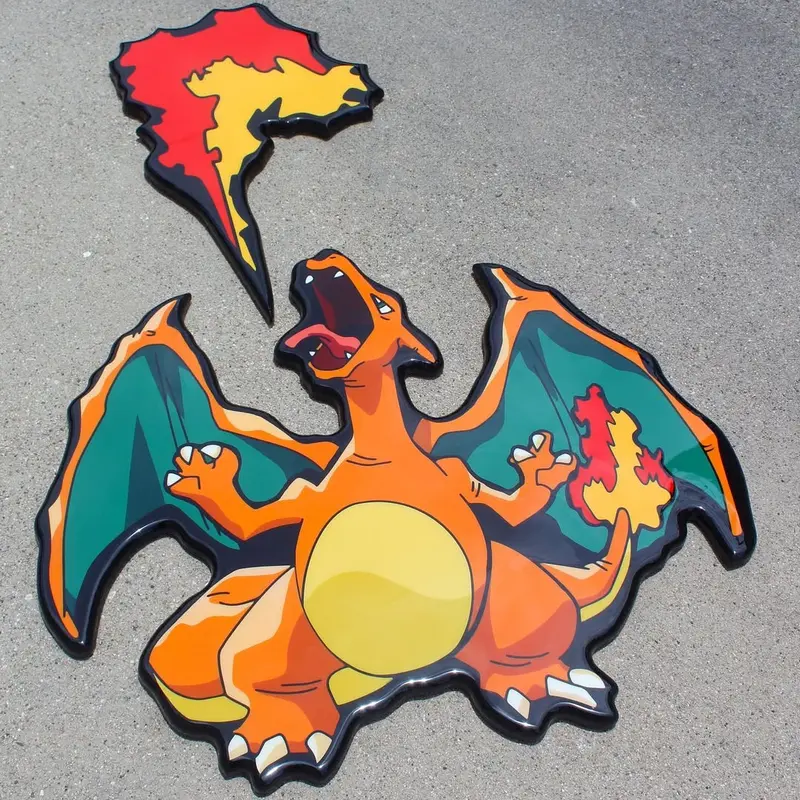 Tableau artisanal en résine époxy – Design CHARIZARD